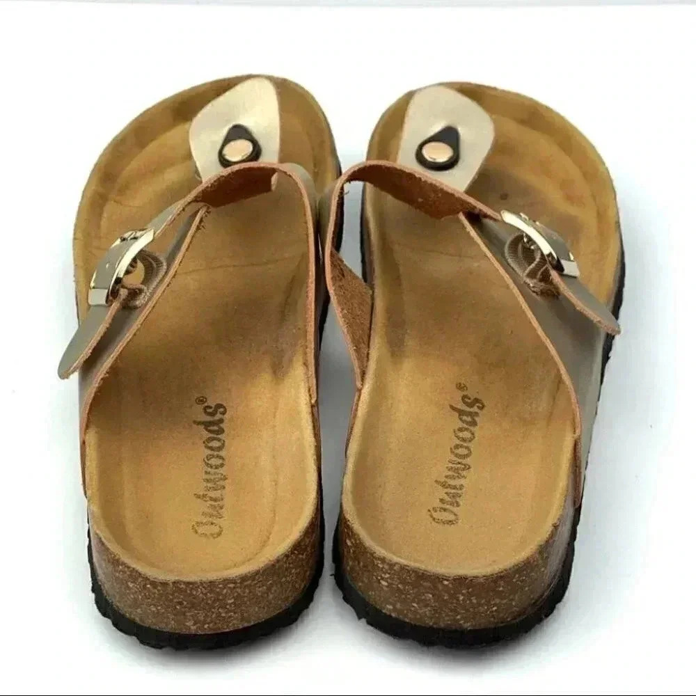 Outwoods sandals sz 10 gold metallic thong t-strap - Picture 3 of 10